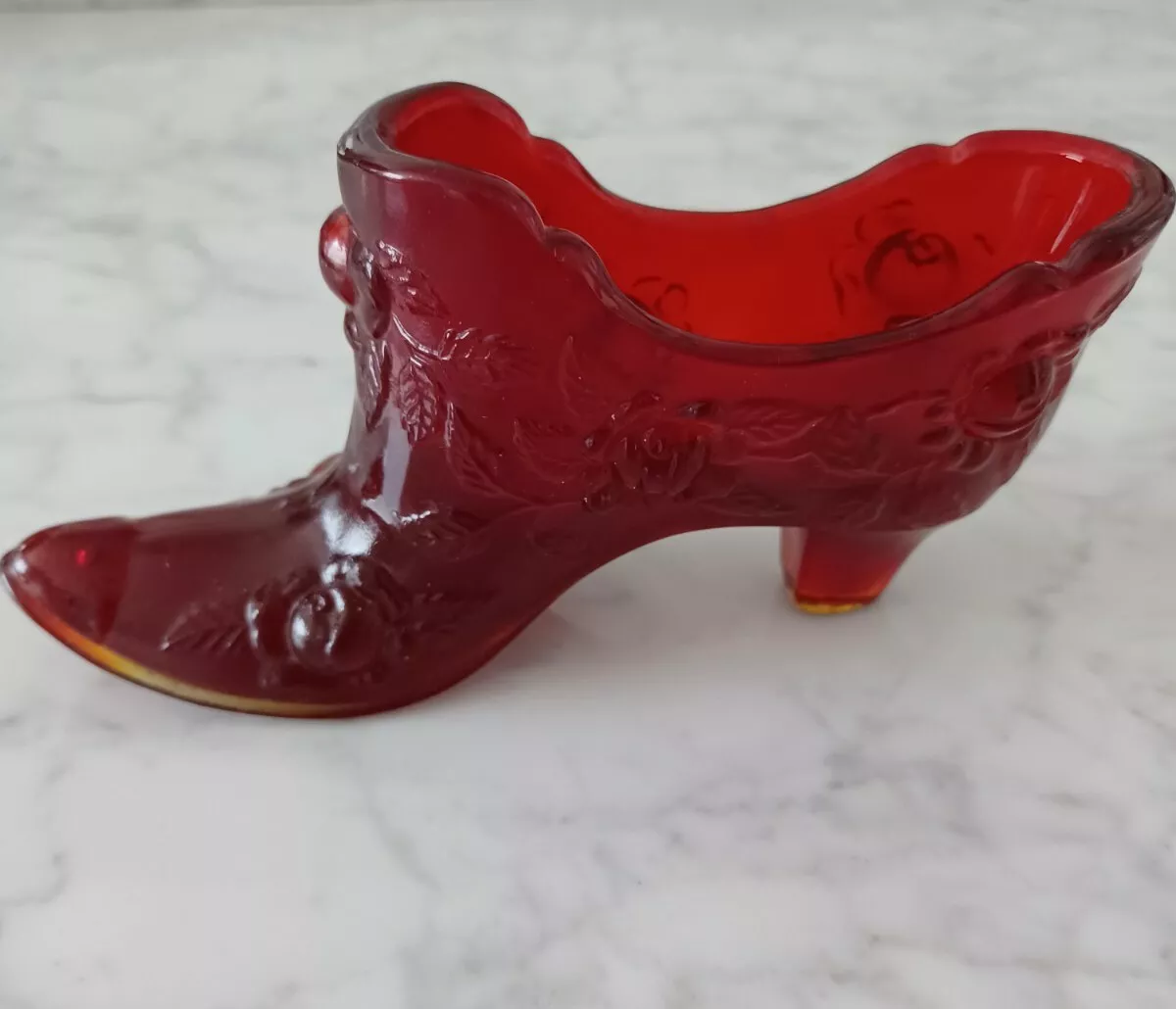 Vintage Ruby Red Fenton Glass Slipper Shoe 6