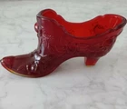 Vintage Ruby Red Fenton Glass Slipper Shoe 6"  Cabbage Rose
