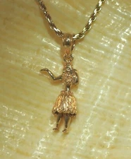9MM SOLID 14K ROSE GOLD DC MOTION MOVEMENT HAWAIIAN HULA GIRL CHARM PENDANT #2