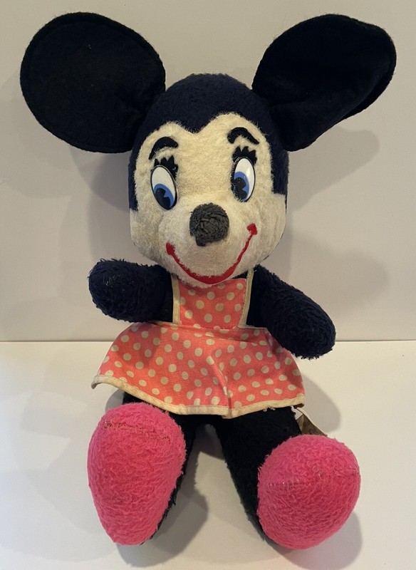 Vintage 1950s Disney California Stuffed Toy Co. Minnie Mouse Plush Blue Eyes 