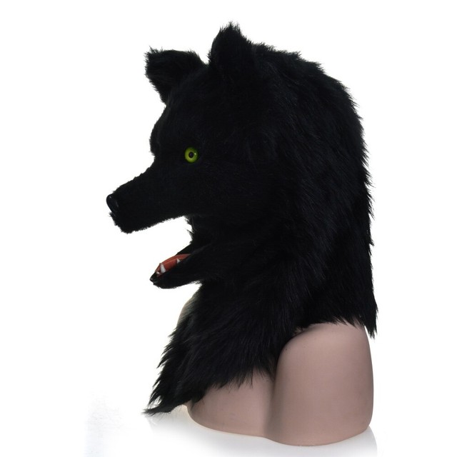 black Wolf Head Mascot Costume Can Move Mouth Head Suit Halloween
