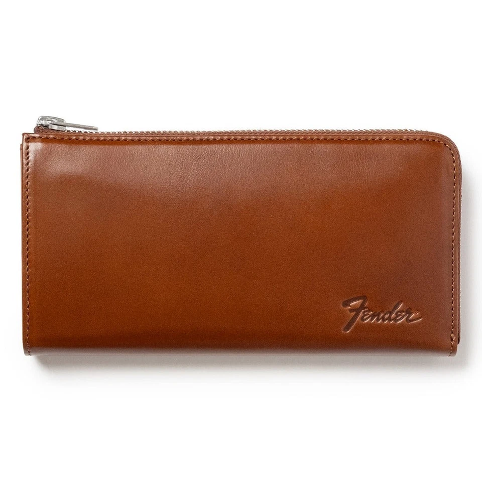 FENDER Cartera Larga en Forma de L Cremallera Marrón con púa de guitarra y cable de cartera Nuevo Foto 2 de 4