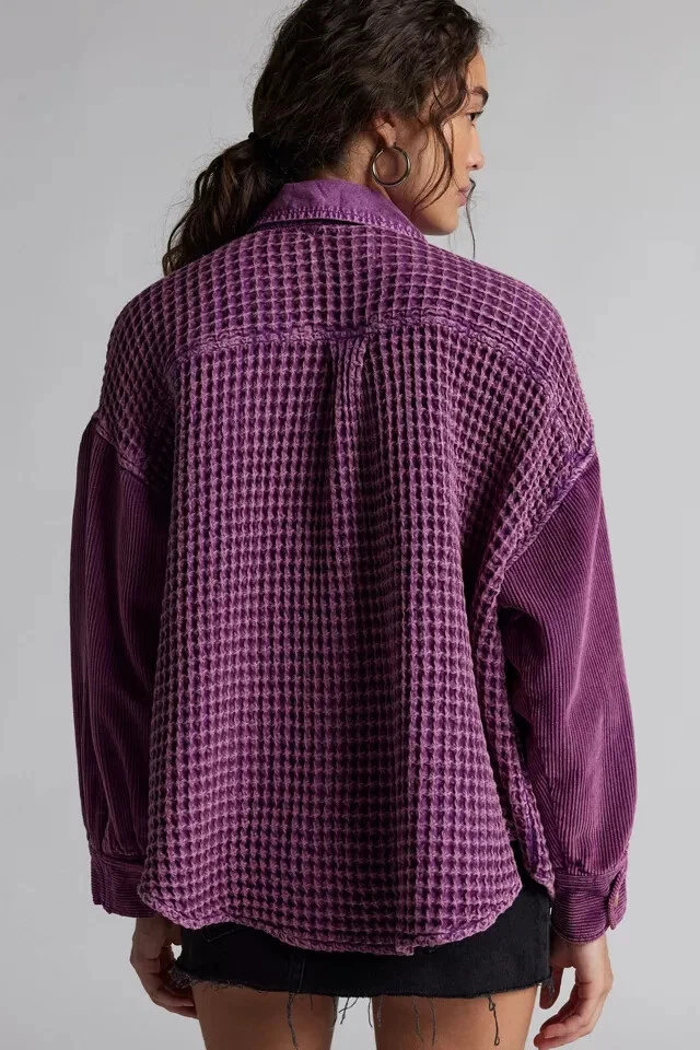 BDG Bryson Waffle Camisa Chaqueta Buttondown Urban Outfitters Bolsillo Púrpura XL NUEVO Foto 2 de 3