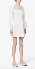 REFORMATION Size 6 Mini Dress Michaela Double-Puff Sleeved White Beach Smocked