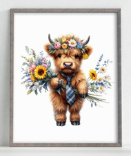 Cow Wall Art Print, Cute Cow With Flowers, Farmhouse Wall Decor, Home Decor 11