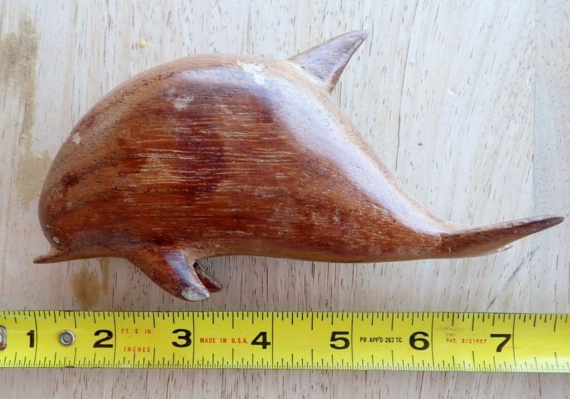 Vintage Hand Carved Hard Wood Dolphin Sculpture Figurine 6.5" Long