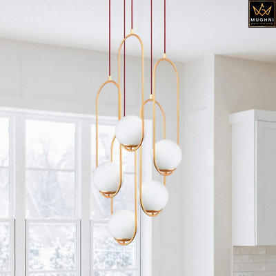 Brass Cluster Pendant Light Ceiling Light Chandelier for Stairwell & Entryway