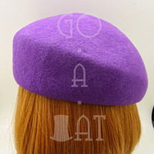 RETRO Wool Felt Ladies Beret Pillbox Cadet Hat Wedding Party  Purple  Medium
