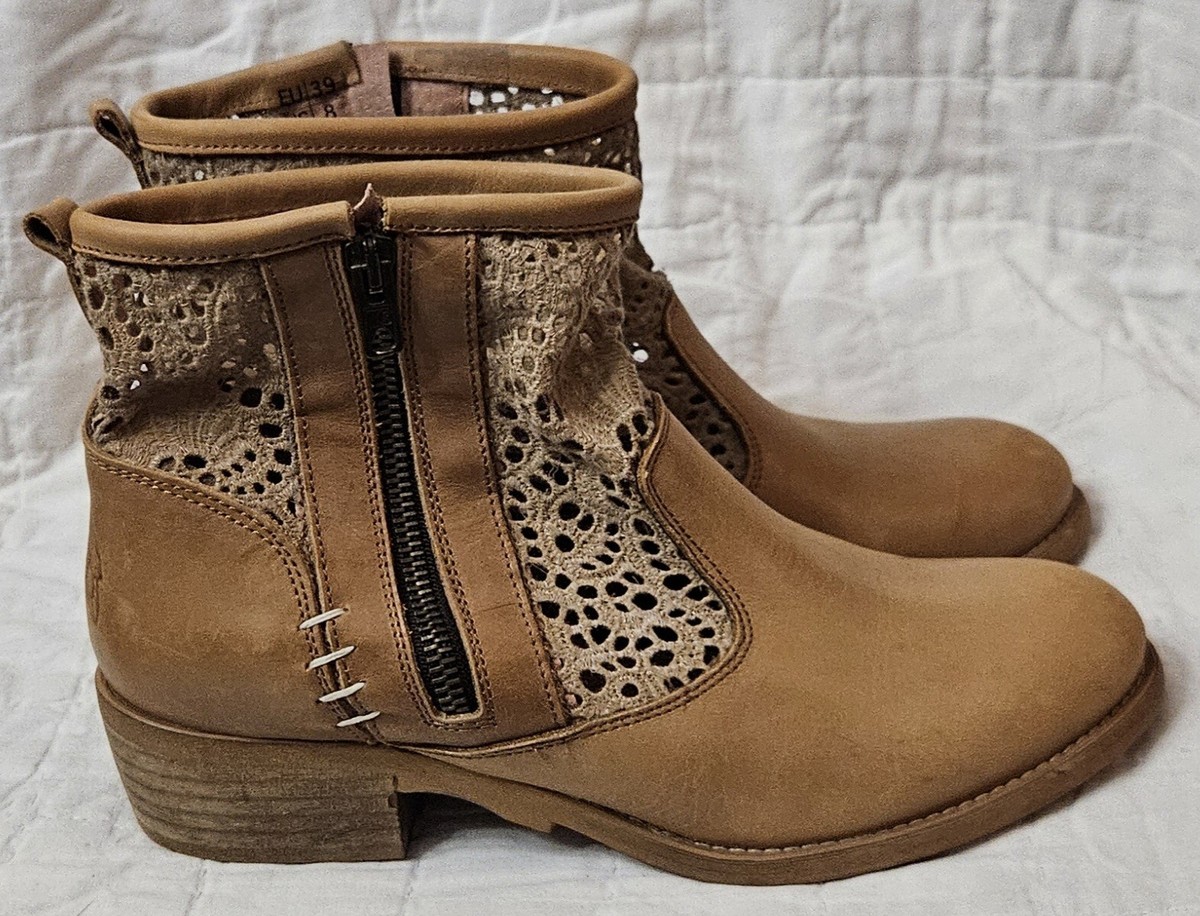 Coolway Brown Lace Leather Romantic Western Ankle Boot 39 US