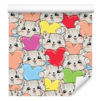 10M Vlies Tapeten Rollen Kinderzimmer Kleine Katzen Herzen Natur Bunt Xxl 3259
