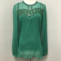 Zbd Design 6 Green 100% Silk Beaded Sheer Womens Shirt & Cami Zbd Design 6 Green 100% Silk Beaded Sheer Womens Shirt & Cami