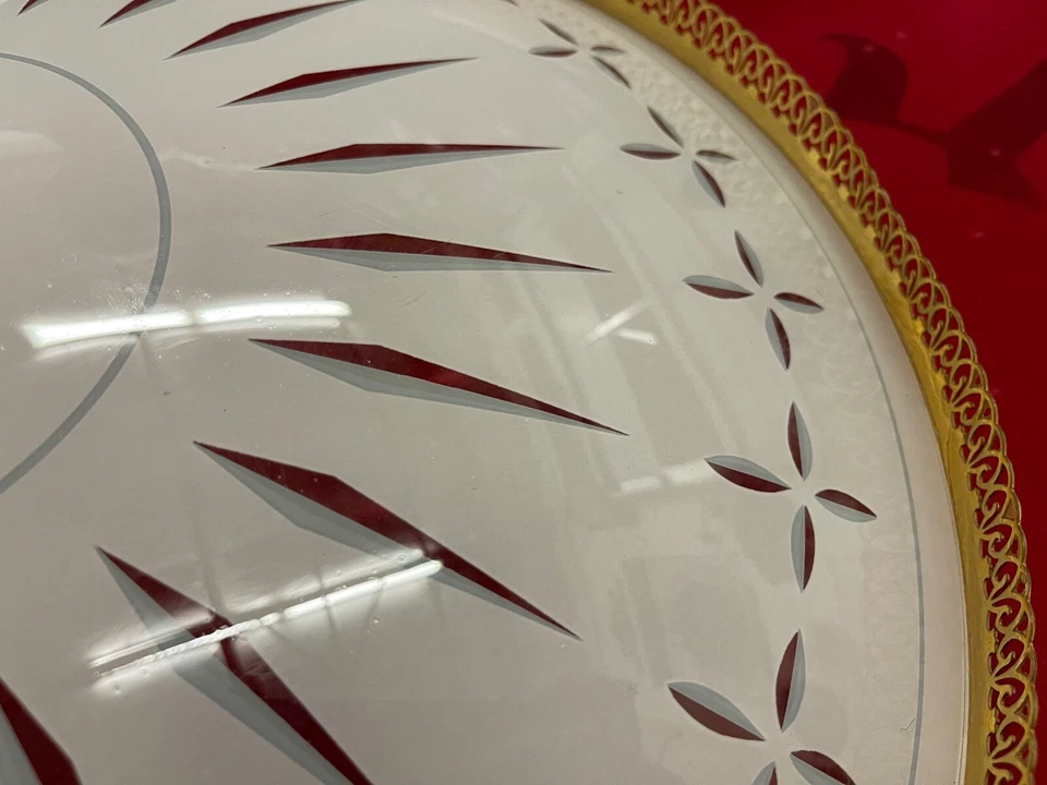 Lámpara de techo de vidrio estilo medieval de 17" Directoire de colección pantalla de tazón con borde dorado Foto 3 de 4