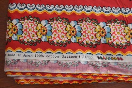 17" Long, Bright Floral Striped on Red Cotton, Moda/Le Petit Poulet/Japan,M8855 - Picture 7 of 8