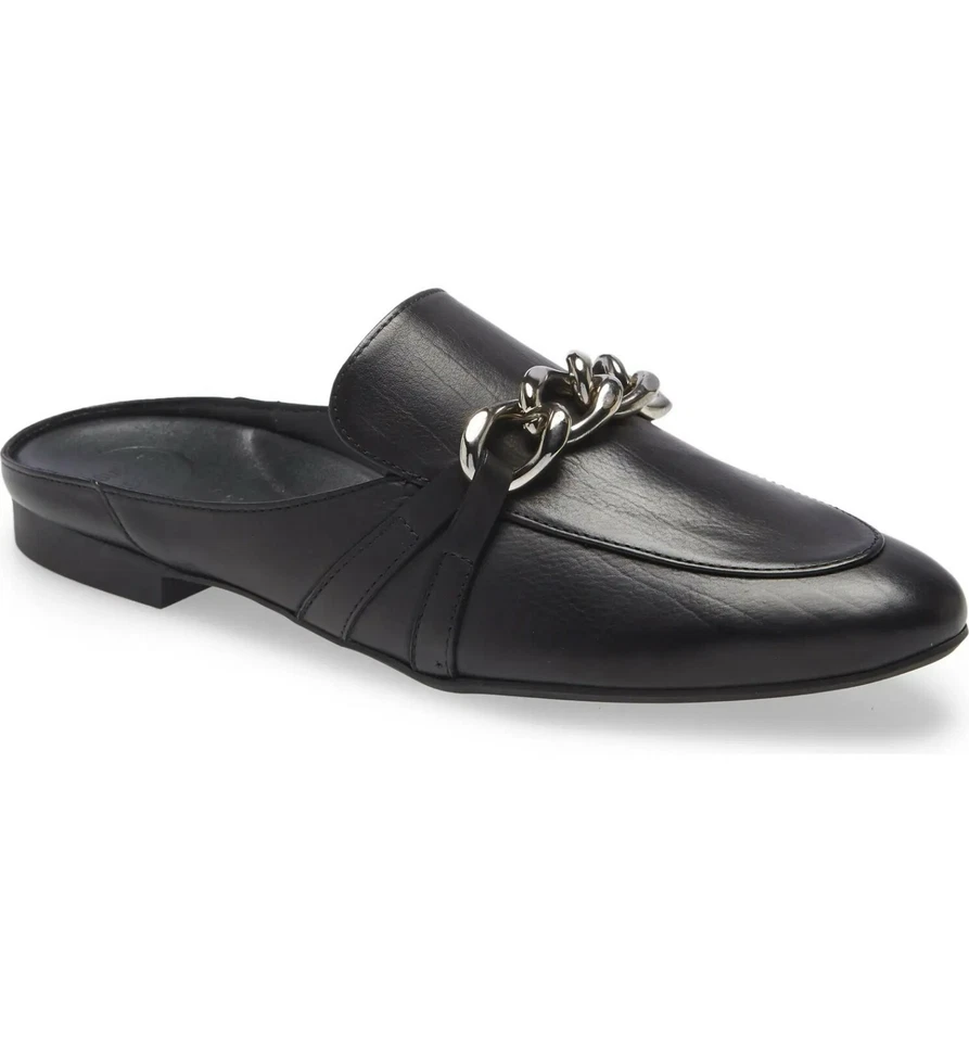 $350 PAUL GREEN CYNTHIA MULE SLIP ON LOAFER SILVER CHAIN VAMP BLACK 8.5 (TB3)