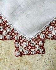 Vintage 1940s VERY FANCY TATTED LACE Handkerchief Heirloom Perfect 13" square