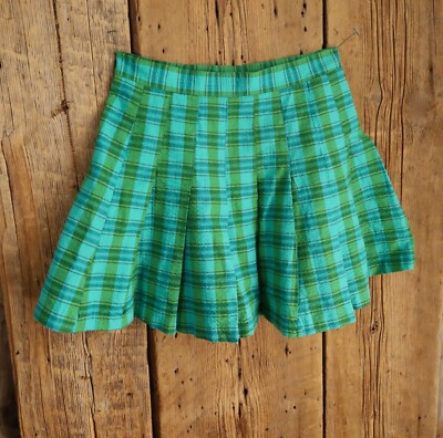 Urban Outfitters Blue Green Plaid Pleated Mini Skirt Size Small