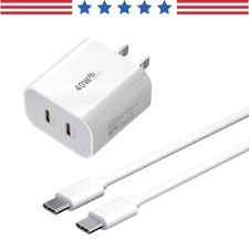 40W Dual USB-C Fast Charger Charging Sync Cable For iPhone 15 16E 17 Air Pro Max