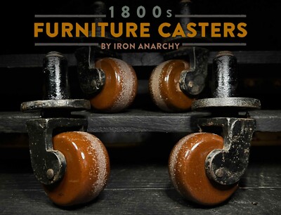 ANTIQUE FURNITURE STEM CASTERS Vtg Large Cast Iron Stem Table Victorian Wheel