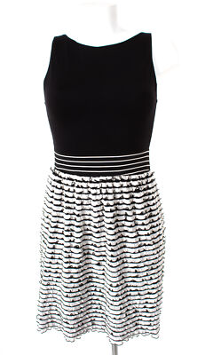 ZARA BASIC Kleid Dress Robe Minikleid mit Viskose Damen Gr. S in Weiß/Schwarz