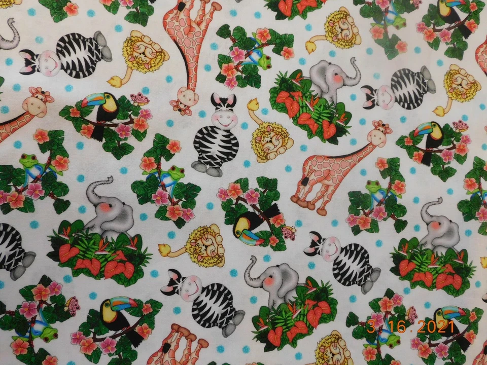 New Bazooples Waterfall Animals Tossed on White 100% Cotton Fabric bt Half Yard - Image 2 of 4