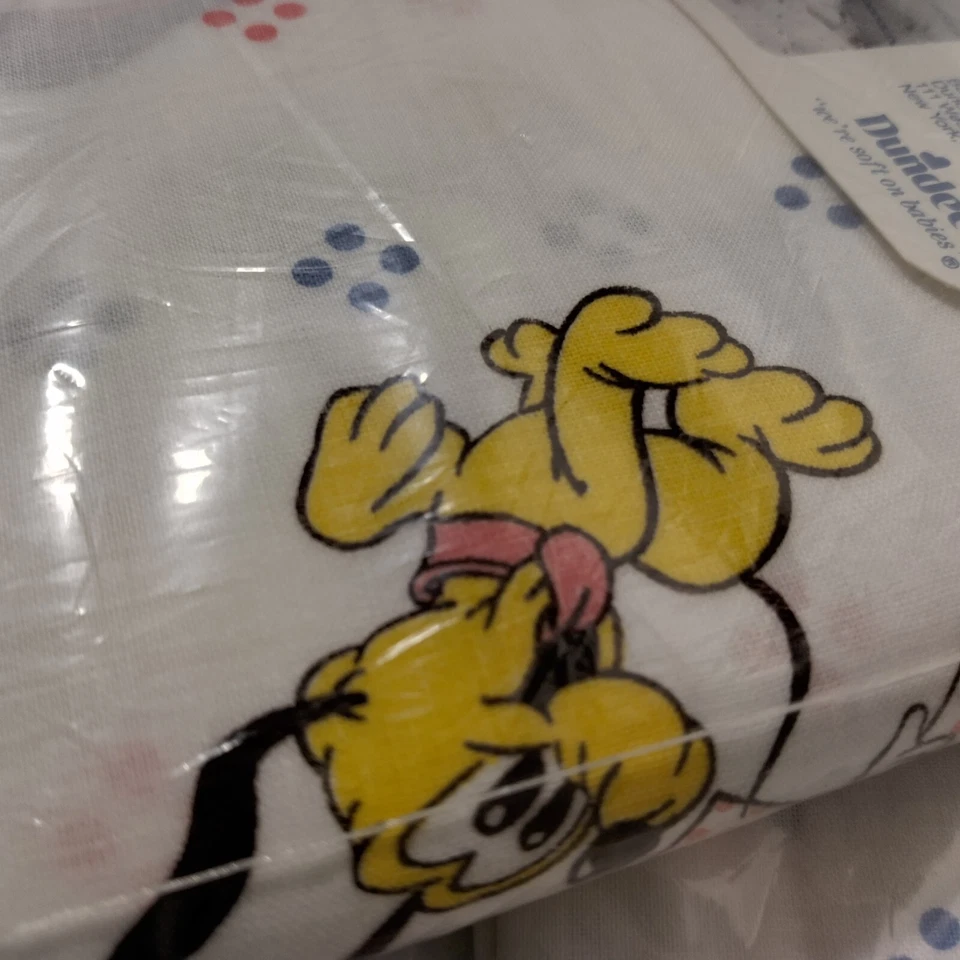 Sábana Cuna Dundee Vintage Bebés Disney 28x52 Blanca ABC Mickey Minne Nueva de Lote Antiguo Foto 3 de 4