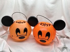 2 Disney Mickey Mouse Trick Or Treating Candy Buckets Pail Made In USA COOL!