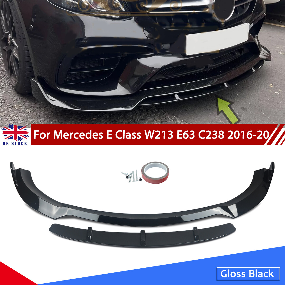 FRONT LIP SPLITTER GLOSS BLACK ABS FOR MERCEDES BENZ E-CLASS W213 E63 E63S 2016+
