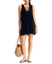 MIKEN SWIM Juniors' Strappy Cover-Up Dress Black Size S NWOT