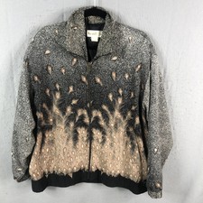 Vintage Kelly Lynn Jacket Womens 2x Plus Size Black Tan Bomber Peacock Feathers