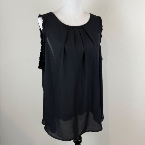 Torrid Damen ärmelloses Tank Georgette Stoff Rüschenbesatz Schlüsselloch hinten Größe 3