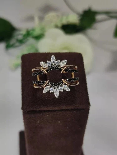 2.5 CT Simulated Black Diamond Enhancer Wrap Guard Ring 14K Yellow Gold Plated