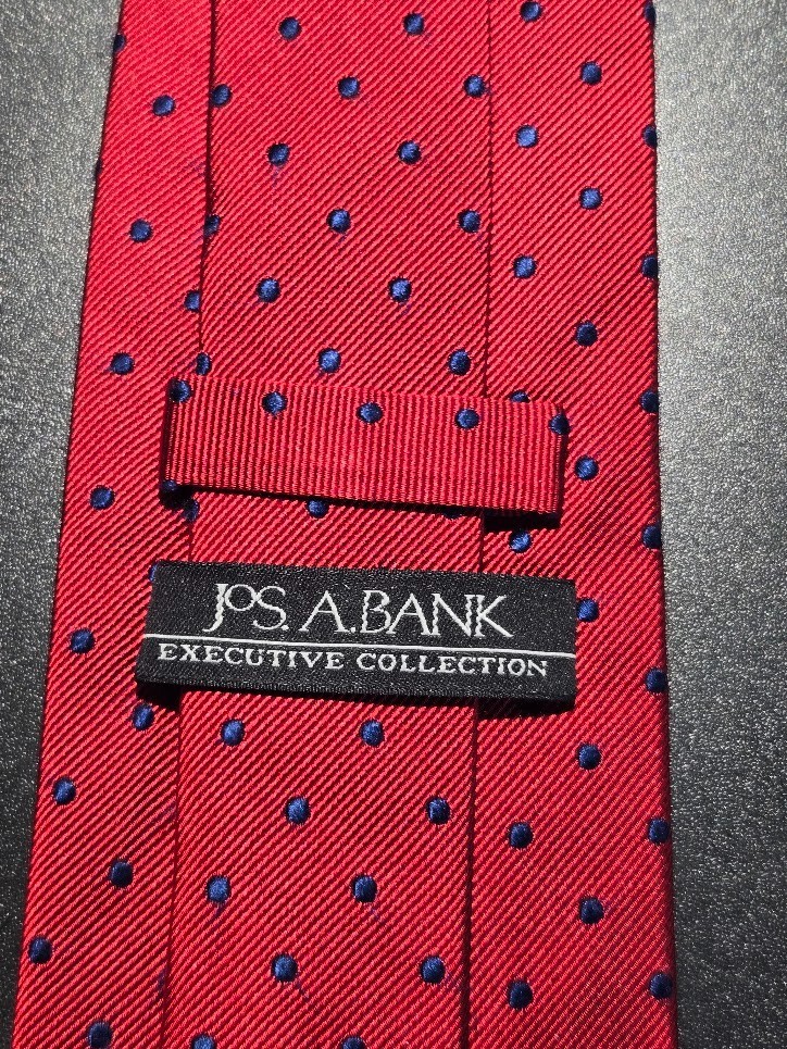 Jos A Bank Red Polka Dotted 100% Silk Tie Executive Collection image 2