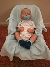 Sleeping Baby Boy Doll Light Complexion Light Brown Straight Hair Vinyl, Outfit