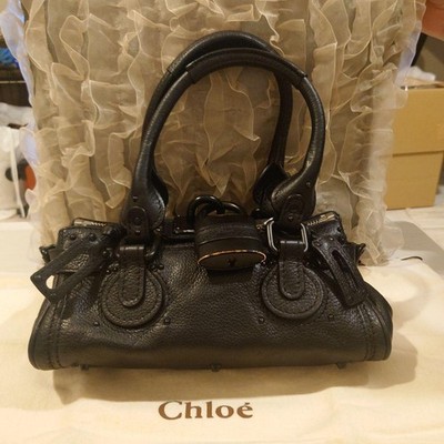 Chloe Paddington Mini komplett schwarz Leder 2-Wege Schulter Handtasche Vorhä...