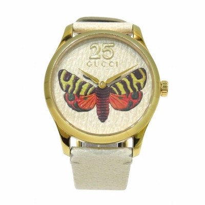 GUCCI G Timeless Watch Butterfly Dial Leather Ivory Quartz Authentic From Japan