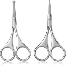 2Pcs Facial Hair Small Grooming Scissors For Men Women - Eyebrow, Nose Hair, Mus