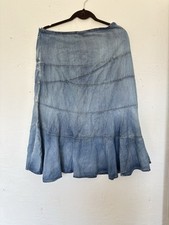 VTG Chambray Denim Tiered Ruffle Midi Skirt Sz 8