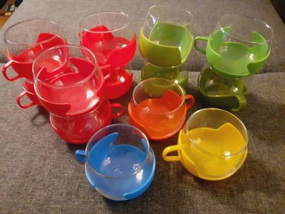 22 Bowle/Tee Saft Gläser; Henkelbecher-Glas 70er Jahre; Silvester Party