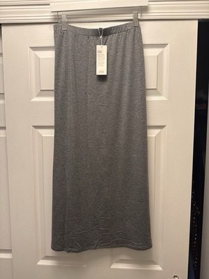 NWT Eileen Fisher Fine Jersey Side Slit Midi Straight Skirt Womens XL Gray