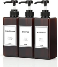 Shampoo and Conditioner Dispenser, Refillable Amber