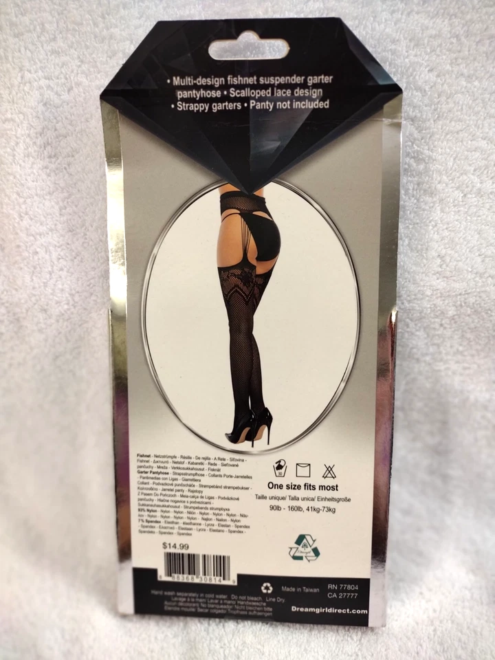 NEW Women's black fishnet suspender garter & Stockings One size by DREAM GIRL - Image 2 of 2