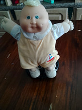 Soft Body Cloth Baby Boy Doll Blue Eyes Blonde Curly Hair Beige Outfit
