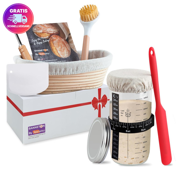 GäRköRbchen Sauerteig Brot Back Set Rattan Oval Stoffauskleidung ZubehöR-image