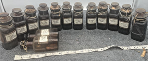 antique lot apothecary dark amber glass bottle set pharmacy drug store lug label