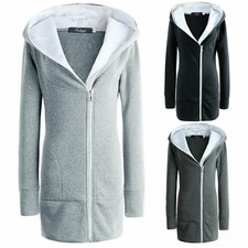 Women Fleece Jacket Hoodie Warm Long Zipper Parka Hooded Jacket Coat Sweatshirt