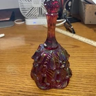 Vintage Fenton Art Glass Lily Of The Valley Ruby Red Carnival Iridescent Bell Eu
