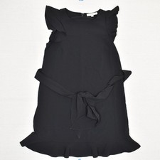 Loft Women Belted Dress Solid Crew Neck Zip Sleeveless Polyester Black Size 8
