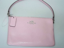 NEW Coach Pink Leather Zip ID Card Case Holder, Silver Logo, bag charm