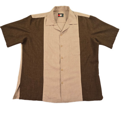 D'Accord Shirt Mens XL Brown Tan Colorblock Cuban Guayabera Charlie Sheen