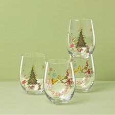 Lenox Holiday Glassware MERRY GRINCHMAS Tumblers - Set of Four N/O